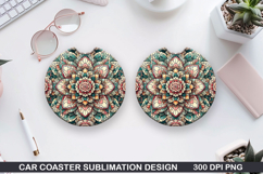 Roses Car Coaster Sublimation| Christmas Coaster PNG Design Product Image 1