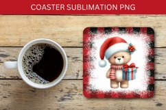 square coaster - plaid christmas baby bear Product Image 1