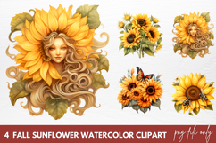 Watercolor Fall Sunflower Watercolor Clipart Product Image 1