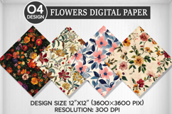 Flowers Seamless Digital Paper, Flowers Background Product Image 1