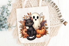 Fall Halloween Ghost And Cat Png, Floral Halloween Png. Product Image 7