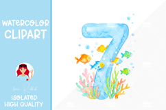 Watercolor Ocean Numbers Clipart Bundle 1-9,Sea Animals PNGs Product Image 8