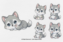 15 Bundle Watercolor Cute Wolf Chibi Nigh Animal Wildlife Product Image 7