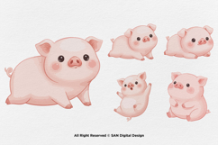 15 Bundle Watercolor Chubby Pig Pink Lazy Cute Hog Farm Product Image 7