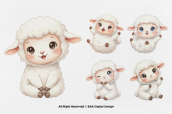 15 Bundle Watercolor Cute Sheep Farm Baby Lamb Kids Cute Product Image 7