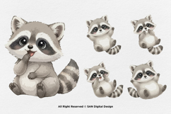 15 Bundle Watercolor Cute Raccoon Baby Animal Forest Lovely Product Image 7
