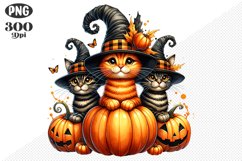 Halloween Cat And Pumpkin Sublimation - Clipart PNG Design Product Image 1
