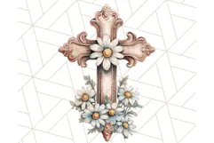 Faith Cross PNG with Flowers, Watercolor Religious Art Print Product Image 3