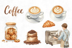 Watercolor Coffee Clipart PNG Bundle - Barista, Espresso Product Image 2