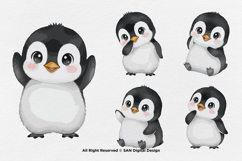 15 Bundle Watercolor Baby Penguin Cute Kids Pose Ice White Product Image 7