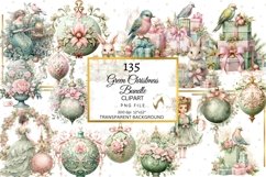 Shabby Green and Pink Christmas Bundle Clipart, Green Xmas Product Image 4