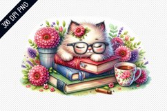 Books And Sleeping Cat Sublimation - Clipart PNG Design Product Image 1