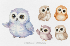 15 Bundle Watercolor Cute Owl Bird Animal Flying Smart Kids Product Image 7