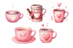 11 Coffee mugs in Valentine Watercolor Clipart Product Image 7