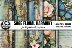 Sage Floral Harmony Junk Journal Bundle PNG Product Image 8