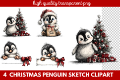 Christmas Penguin Sketch Clipart | Hand-Drawn Holiday Product Image 1
