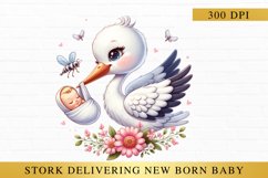 Stork Delivering New Born Baby Clipart, Bird Sublimation Product Image 1