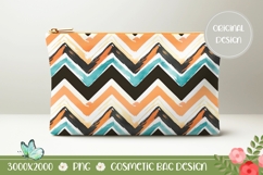Yellow Zig Zag Cosmetic Bag, Abstract Cosmetic Bag Print Product Image 1