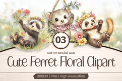 Cute Ferret Floral Clipart PNG Product Image 1