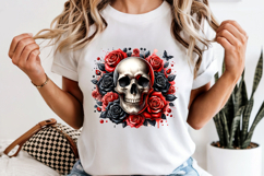 Gothic Floral Skull PNG Red Black Halloween Sublimation Product Image 6