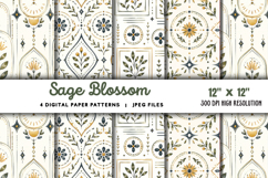 Sage Blossom Watercolor Digital Papers JPG Product Image 1