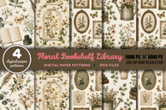 Floral Bookshelf Library Digital Pattern JPG Product Image 1