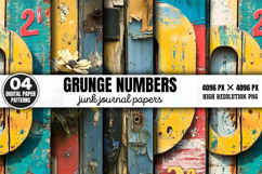 Grunge Numbers Junk Journal Paper PNG Product Image 1