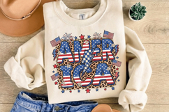Retro America Leopard pattern PNG T-Shirt|4th of July PNG Product Image 3