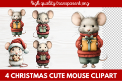 4 Christmas Cute Mouse Clipart | Adorable Holiday Mouse PNG Product Image 1