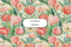 Pink Tulip Watercolor Seamless Pattern Digital Paper Set Product Image 1