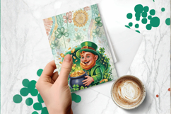 Smiling Leprechaun with Gold Pot Greeting Card PNG Sublimati Product Image 1