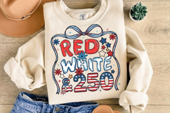 Red White &amp; 250 retro Doodle PNG T-Shirt|4th of July PNG Product Image 7