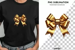 Gold Bow PNG Digital Download, Transparent Sublimation Product Image 1