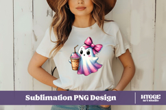 Coquette Halloween Ghost Iced Coffee PNG DTF Sublimation Product Image 2