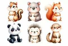 Cute Woodland Animals Watercolor Clipart Product Image 7