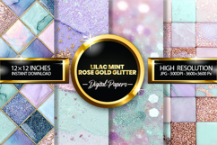 lilac mint rose gold glitter Digital Papers - 04 variations Product Image 1