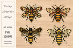 Vintage Honey Bee Stickers | Watercolor PNG | Print&amp;Cut Product Image 1