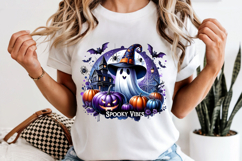 Spooky Vibes Halloween PNG, Haunted House Pumpkin Design Product Image 6