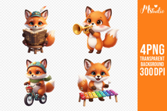 Cute Fox Activities PNG Reading Music Bike Product Image 1