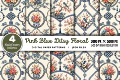 Pink Blue Ditsy Floral Digital Paper JPG Product Image 1