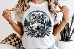 Boho Wolf Full Moon PNG, Mystic Botanical Sublimation Design Product Image 6