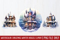 Watercolor Christmas Winter Houses Clipart, Product Image 1