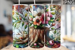 Watercolor Flower Wooden Stump Tumbler - High Quality 3Dpi Product Image 1