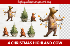 4 Christmas Highland Cow Clipart | Rustic Festive Cow PNG Product Image 1