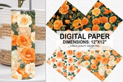 Orange Roses Flowers Digital Paper - Flowers Background Product Image 1