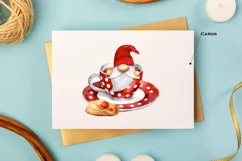 Watercolor gnome in a mug of tea with cookies, Gnome PNG Product Image 7