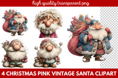 Pink Vintage Santa Clipart | Retro Christmas Santa PNG Product Image 1