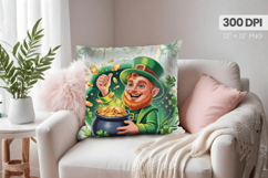 Smiling Leprechaun with Gold Pot Pillow PNG Sublimation Desi Product Image 1