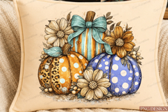 Blue Bow Pumpkin PNG | Leopard Polka Dot Fall Pumpkin Sublim Product Image 7