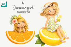 Whimsical Summer Fruit Girls Clipart, Summer Girls Clipart Product Image 1